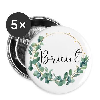 Eukalyptus Hochzeit - Braut - 1 - Buttons groß 56 mm (5er Pack) - Weiß - Vorne