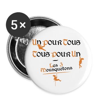LES 3 MOUSQUETONS ! (escalade, alpinisme) noir - Lot de 5 grands badges (56 mm) - blanc - Devant
