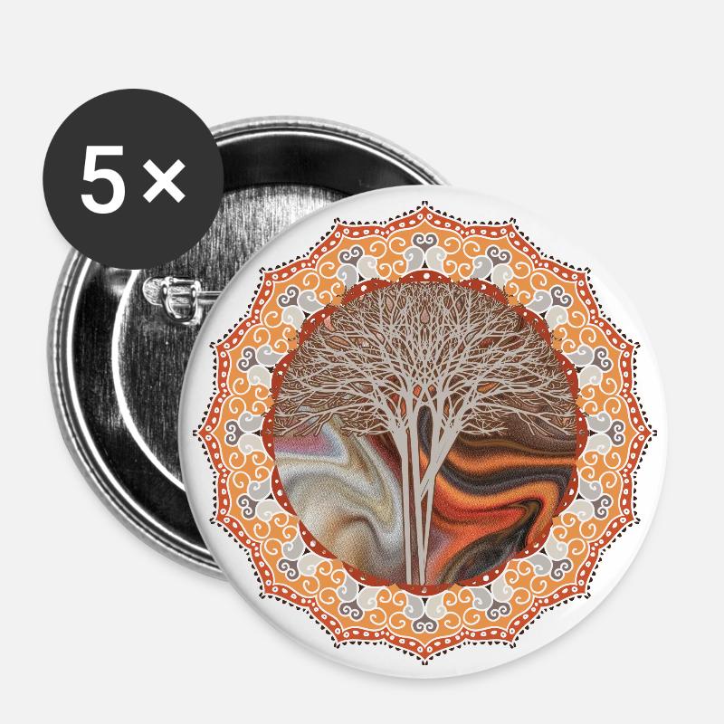 Mandala Tree Gift Idea - Buttons large 2.2''/56 mm (5-pack) - white