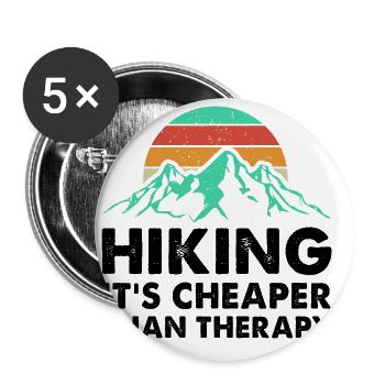 Hiking It's Cheaper Than Therapy Trekking Mountain - Buttons groß 56 mm (5er Pack) - Weiß - Vorne