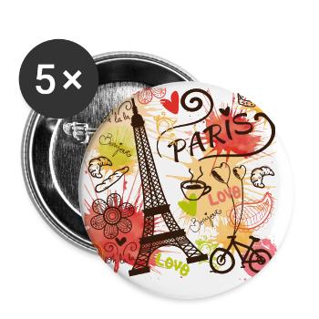 Paris Eiffelturm Franzosen Liebe Pariser Souvenir - Buttons groß 56 mm (5er Pack) - Weiß - Vorne