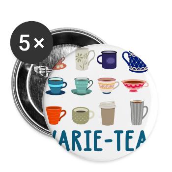 Varie-Tea Graphic Tea Drinker Cup Of Tea Brewing T - Buttons groß 56 mm (5er Pack) - Weiß - Vorne