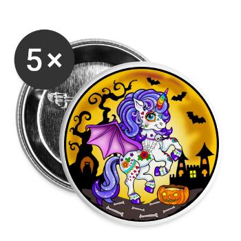 Licorne Halloween 2022 - Lot de 5 grands badges (56 mm) - blanc - Devant