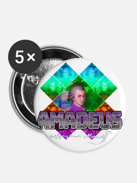 Mozart Pop-Art | Wolfgang Amadeus Mozart Geschenk - Buttons groß 56 mm (5er Pack) - Weiß
