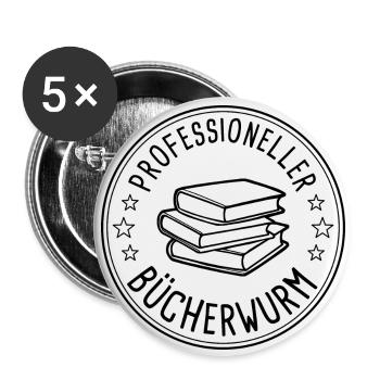 Professioneller Bücherwurm Abzeichen Auszeichnung - Buttons groß 56 mm (5er Pack) - Weiß - Vorne