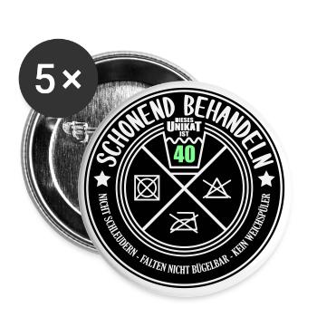 Schonend behandeln Unikat ist 40 | Farben änderbar - Buttons groß 56 mm (5er Pack) - Weiß - Vorne