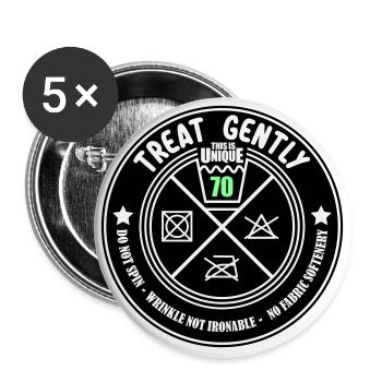 Schonend behandeln Unikat 70 | Farben änderbar - Buttons groß 56 mm (5er Pack) - Weiß - Vorne