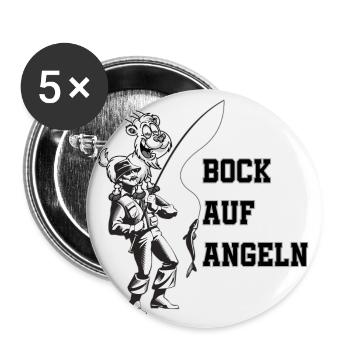 Bock auf Angeln? Fischen Angler Fischer Forellen - Buttons groß 56 mm (5er Pack) - Weiß - Vorne