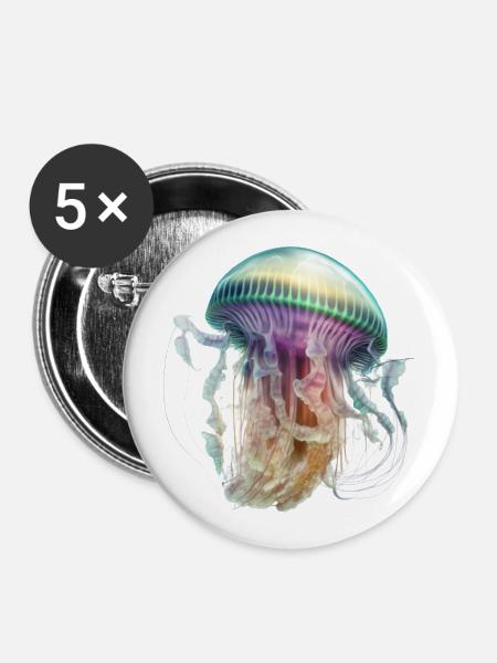 Buntes Quallen-Design: Stilvoll & auffällig - Buttons groß 56 mm (5er Pack) - Weiß