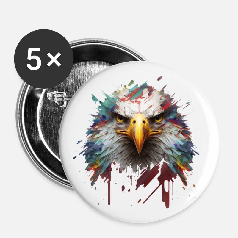 Freedom in Color: Eagle Portrait on Canvas - Buttons large 2.2''/56 mm (5-pack) - white
