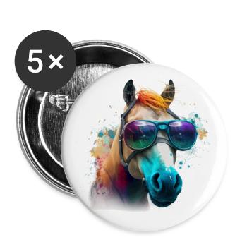 Cooles Freches Graffiti Pferd Pferdeliebhaber - Buttons groß 56 mm (5er Pack) - Weiß - Vorne