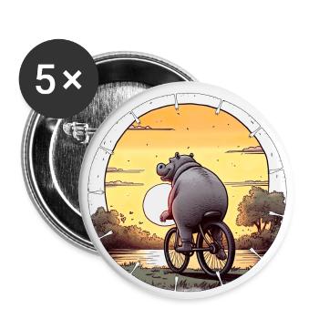 Cycling, not a pastime for hippos - Buttons large 2.2''/56 mm (5-pack) - white - Front