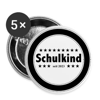 Schulkind seit 2023 - Buttons groß 56 mm (5er Pack) - Weiß - Vorne