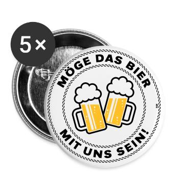 Möge Das Bier Mit Uns Sein! (Spruch / 3C / POS) - Buttons groß 56 mm (5er Pack) - Weiß - Vorne
