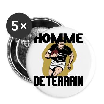 HOMME DE TERRAIN ! (Rugby) - Lot de 5 grands badges (56 mm) - blanc - Devant