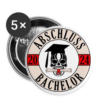 Bachelor Totenkopf 2024 - Buttons groß 56 mm (5er Pack) - Weiß - Vorne