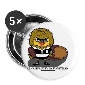 LA NAISSANCE D'UN RUGBYMAN ! - Lot de 5 grands badges (56 mm) - blanc - Devant