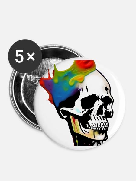 Totenkopf Kunst - Bunt - Buttons groß 56 mm (5er Pack) - Weiß
