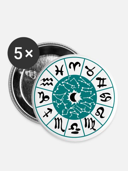 Tierkreis-Kreis - Buttons groß 56 mm (5er Pack) - Weiß