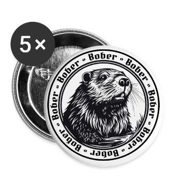 Bober - Retro Bieber Logo, Bóbr - Buttons groß 56 mm (5er Pack) - Weiß - Vorne