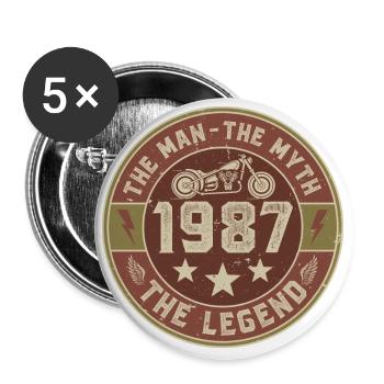 1987 Vintage homme mythe légende moto motard - Lot de 5 grands badges (56 mm) - blanc - Devant