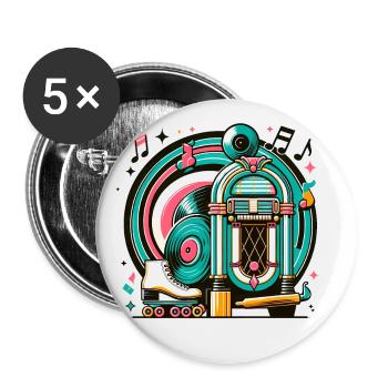 Retro Music and Roller Skating Graphics - Buttons large 2.2''/56 mm (5-pack) - white - Front