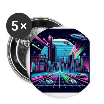 Synthwave City avec des ovnis - Lot de 5 grands badges (56 mm) - blanc - Devant