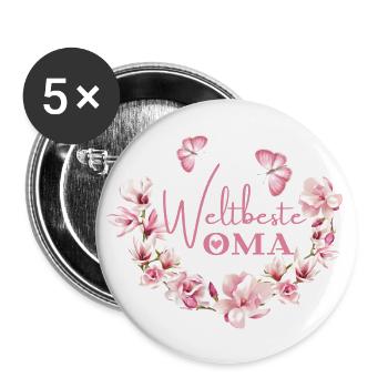 Weltbeste Oma Geburtstagsgeschenk - Buttons groß 56 mm (5er Pack) - Weiß - Vorne