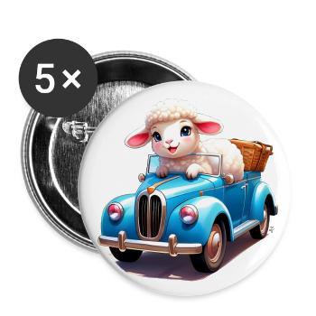 Schaf-Sprint - Buttons groß 56 mm (5er Pack) - Weiß - Vorne