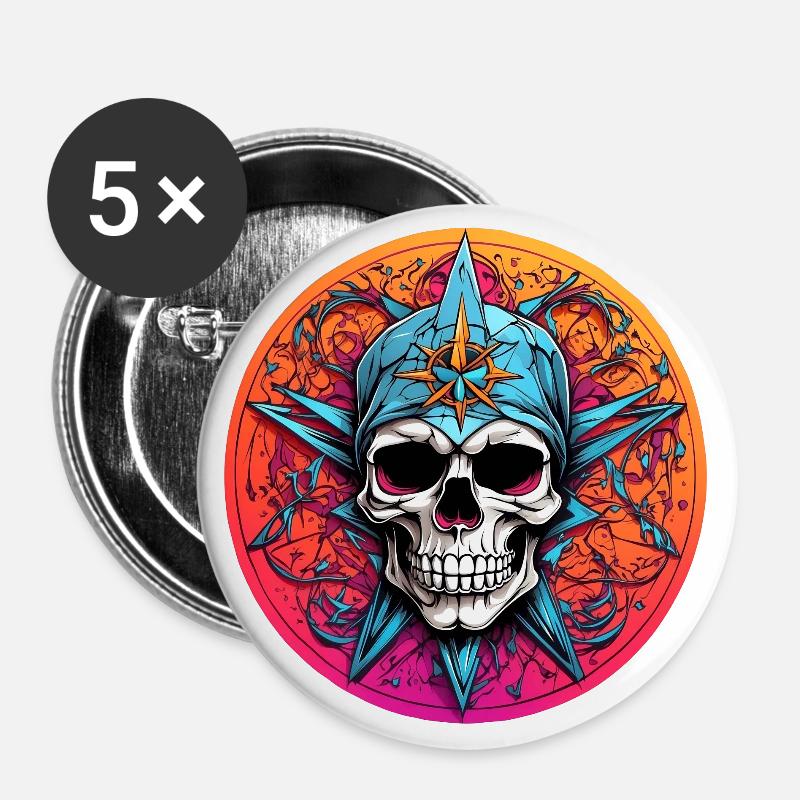 decorative colorful skull motif in gothic style - Buttons large 2.2''/56 mm (5-pack) - white