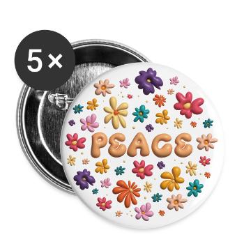 Peace & groovy flowers - Lot de 5 grands badges (56 mm) - blanc - Devant