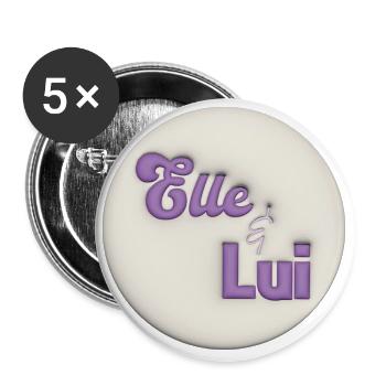 Elle & Lui effet bulle - Lot de 5 grands badges (56 mm) - blanc - Devant