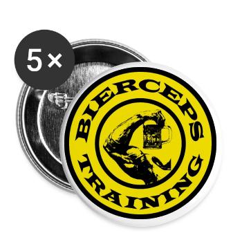 Bierceps Training - Bierkrug mit Bizeps Trinksport - Buttons groß 56 mm (5er Pack) - Weiß - Vorne