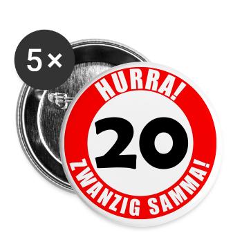 20. Geburtstag Hurra lustiger Spruch - Buttons groß 56 mm (5er Pack) - Weiß - Vorne