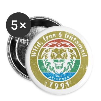 33. Geburtstag Wild, free & untamed since 12/1991 - Buttons groß 56 mm (5er Pack) - Weiß - Vorne