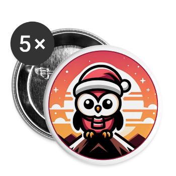 Hibou de Noël coloré drôle avec chapeau de Père Noël - Lot de 5 grands badges (56 mm) - blanc - Devant