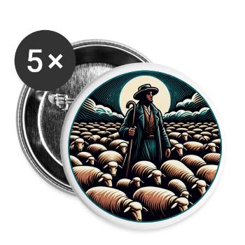 Schäfer und Schafherde - Buttons groß 56 mm (5er Pack) - Weiß - Vorne