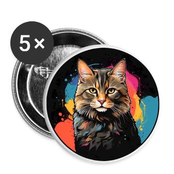 Portrait de chat mignon en technique d'aquarelle dans un cercle - Lot de 5 grands badges (56 mm) - blanc - Devant