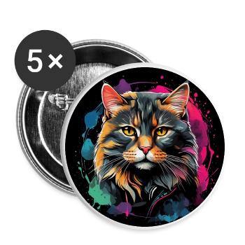 Cute cat portrait in watercolor technique in a circle - Buttons large 2.2''/56 mm (5-pack) - white - Front