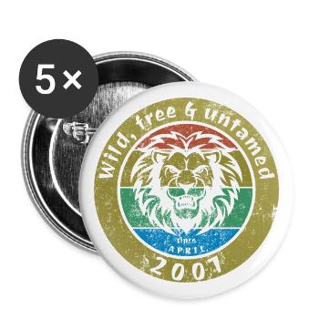 18. Geburtstag Wild, free & untamed since 04/2007 - Buttons large 2.2''/56 mm (5-pack) - white - Front