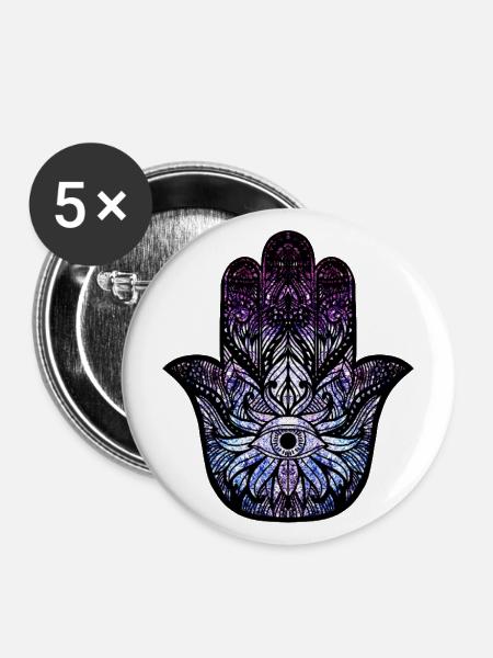 Kosmischer Hamsa - Buttons groß 56 mm (5er Pack) - Weiß