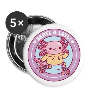 Cute Axolotl Roller Skating Skate A Lotl Funny Pun - Buttons large 2.2''/56 mm (5-pack) - white - Front
