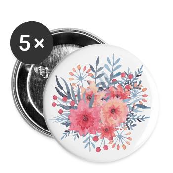 Floral pink bouquet - Rose flowers watercolor - Buttons large 2.2''/56 mm (5-pack) - white - Front