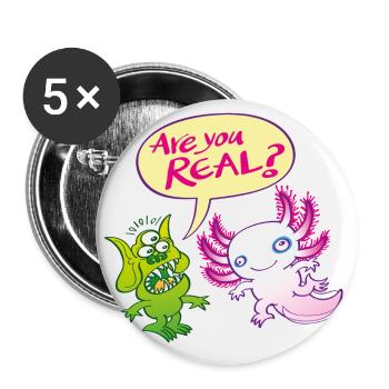 Alien surprised wonders if the axolotl is real - Buttons large 2.2''/56 mm (5-pack) - white - Front