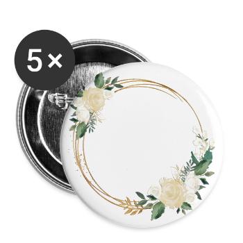 Flowers Wreath White Roses Personalizable - Buttons large 2.2''/56 mm (5-pack) - white - Front