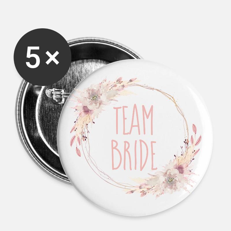 Boho Team Bride 1 - Lot de 5 grands badges (56 mm) - blanc
