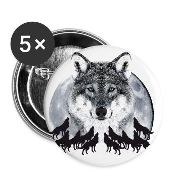 Wolf VollMond Pack Leader Rudelführer Dein Text - Buttons groß 56 mm (5er Pack) - Weiß - Vorne