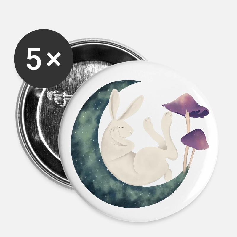 Rabbit on the moon - Buttons large 2.2''/56 mm (5-pack) - white