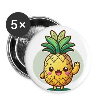 Kawaii Ananas-Design, Für süße Früchtchen - Buttons groß 56 mm (5er Pack) - Weiß - Vorne