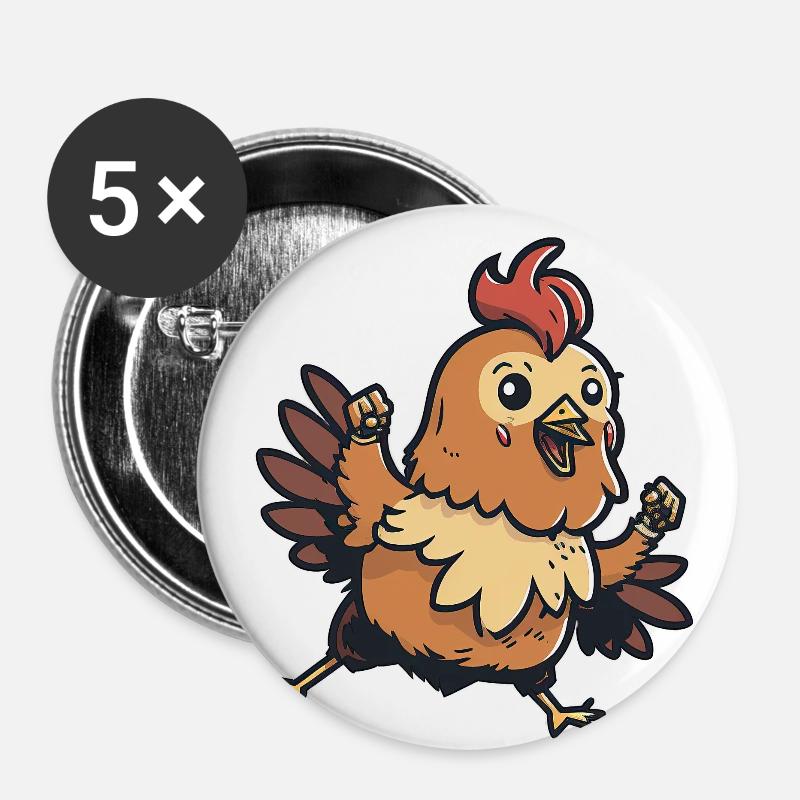 Kawaii rooster design, for crazy chickens - Buttons large 2.2''/56 mm (5-pack) - white